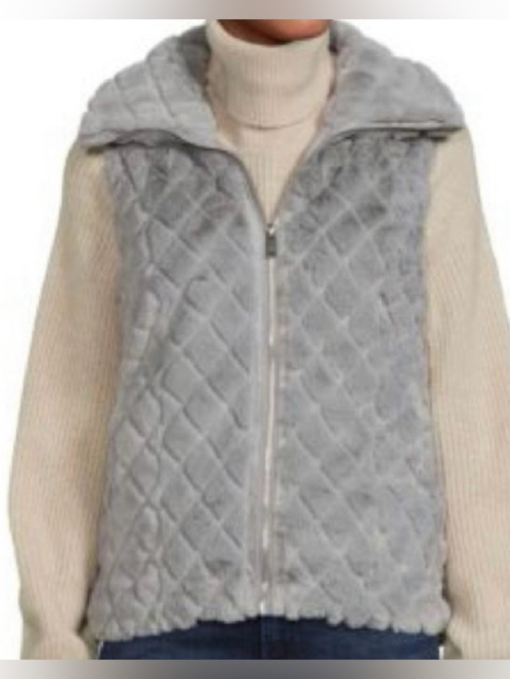 Carmen Marc Valvo Vest Quilted Faux Fur Zip Up Pockets Outerwear size S